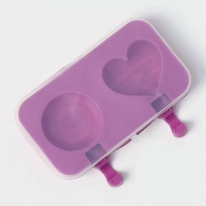 Форма для мороженого «Позитив», силикон, 19,5x11x2,5 см, 2 ячейки, с крышкой и палочками (50 шт), цвет МИКС