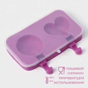 Форма для мороженого «Позитив», силикон, 19,5x11x2,5 см, 2 ячейки, с крышкой и палочками (50 шт), цвет МИКС