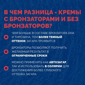 Крем для загара в солярии с экстрактами винограда, алоэ и бронзаторами.