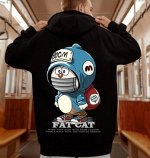 Толстовка с капюшоном на флисе, принт на спине, черный
