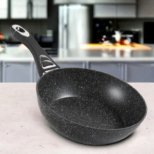 Сковорода  24 см с мраморным покрытием глубокая (подходит для индукции), черная