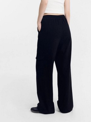 Свободные брюки карго черного цвета с тесьмой в поясе
