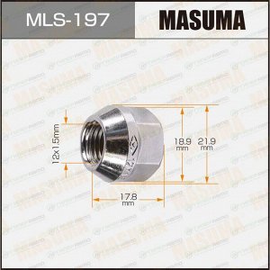 Гайка колесная Masuma MLS-197, открытая, M12x1.5(R), длина 17.8мм, коническая посадка, под ключ 19мм, комплект 20 шт (стоимость за упаковку 20 шт)