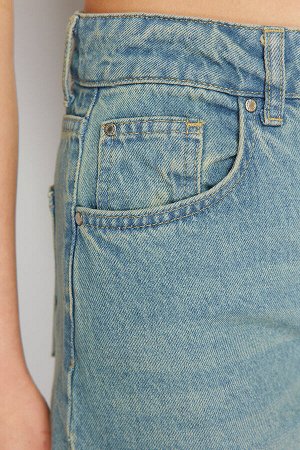 Trendyomilla Синие винтажные широкие джинсы с высокой талией и эффектом выцветания