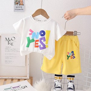 Детский костюм: футболка + шорты, с надписью, цвет белый/желтый