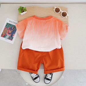 Детский костюм: футболка, принт "градиент" + шорты, цвет белый/оранжевый