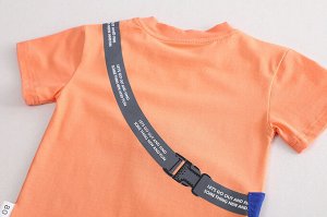 Детский костюм: футболка, декор "сумка", цвет оранжевый + шорты, цвет зеленый