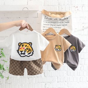 Детский костюм: футболка, принт "тигр", цвет белый + шорты, с принтом, цвет коричневый