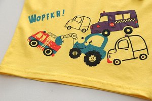 Детский костюм: футболка + шорты, принт "машины", цвет желтый/синий