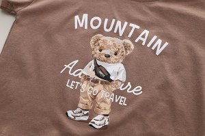 Детский костюм: футболка, принт "медведь", цвет желтый + шорты, принт "полоски"