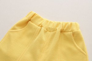 Детский комплект: футболка, принт "медведь в панаме" + шорты, цвет белый/желтый