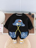 Детский костюм: свитшот + брюки, с джинсовыми вставками, цвет черный