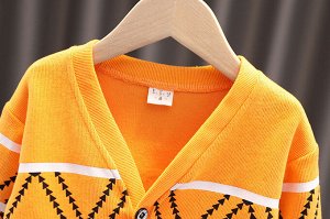 Детский комплект: кардиган с принтом + рубашка + брюки, цвет оранжевый/белый/бежевый