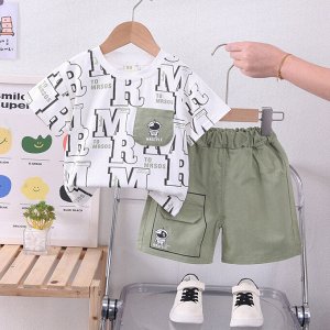 Детский костюм: футболка, с принтом, цвет белый + шорты, цвет зеленый