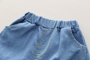 Детский комплект: футболка + джинсовые шорты, с принтом, цвет белый/синий