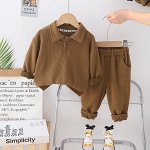 Детский костюм: кофта с воротничком + брюки, цвет коричневый