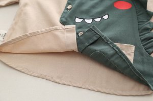 Детский комплект: рубашка + лонгслив, принт "динозавр" + брюки, цвет оранжевый/белый/зеленый