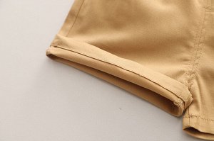 Детский комплект: рубашка с галстуком, принт "мишки" + шорты, цвет оранжевый/коричневый