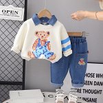 Детский костюм: свитшот, принт &quot;мишка&quot;, цвет белый + джинсы, цвет синий