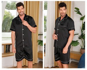 Мужская пижама (рубашка с коротким рукавом + шорты, цвет черный)