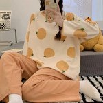 Домашний женский костюм (лонгслив + штаны, цвет оранжевый, с принтом)
