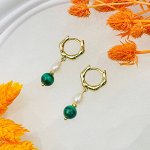 Серьги двойные из Малахита и Жемчуга