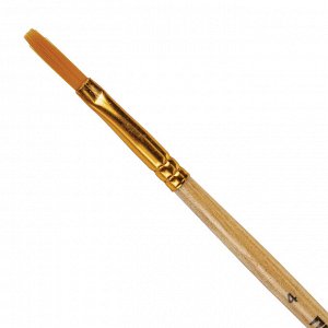 Кисть ПИФАГОР, СИНТЕТИКА, плоская, № 4, деревянная лакированная ручка, 200857