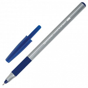 Ручка шариковая с грипом BRAUBERG "i-STICK POINT", СИНЯЯ, корпус серый, линия письма 0,35 мм, 144021