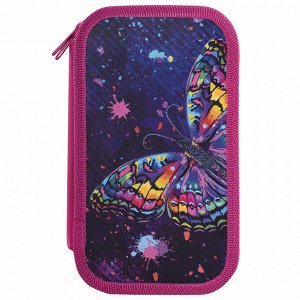 Пенал 2 отделения, ЮНЛАНДИЯ, ламинированный картон, 19х11 см, Colorful butterfly, 270886