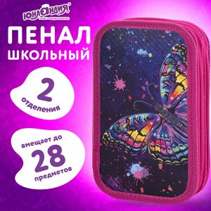 Пенал 2 отделения, ЮНЛАНДИЯ, ламинированный картон, 19х11 см, Colorful butterfly, 270886