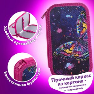 Пенал 2 отделения, ЮНЛАНДИЯ, ламинированный картон, 19х11 см, Colorful butterfly, 270886