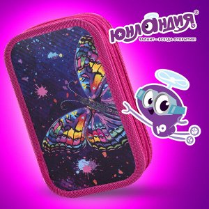Пенал 2 отделения, ЮНЛАНДИЯ, ламинированный картон, 19х11 см, Colorful butterfly, 270886