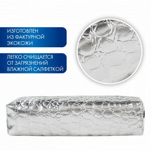 Пенал-косметичка BRAUBERG, "крокодиловая кожа", 20х6х4см, Ultra silver, 270851