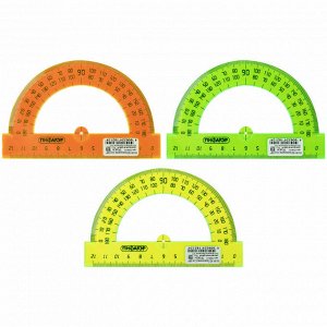 Транспортир 12 см, 180 градусов, ПИФАГОР,  прозрачный, неоновый, ассорти, 210622, 1 шт