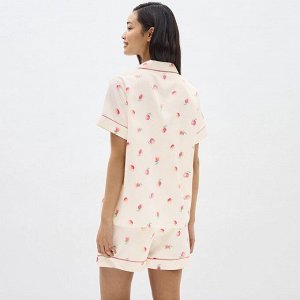 GU - атласная пижама с шортиками в расцветке с персиками - 11 PINK