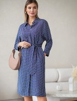 Платье с цельнокроеным рукавом из лиоцелла с вискозой синий-белый