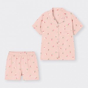 GU - атласная пижама с шортиками в расцветке с персиками - 11 PINK