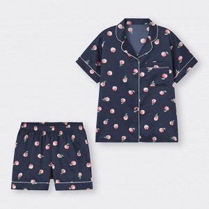 GU - атласная пижама с шортиками в расцветке с персиками - 69 NAVY