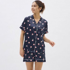 GU - атласная пижама с шортиками в расцветке с персиками - 69 NAVY