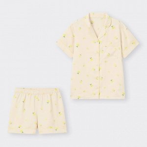 GU - атласная пижама с шортиками в расцветке с лимонами