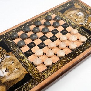 Нарды "Лев и тигр", деревянная доска 60 х 60 см, с полем для игры в шашки