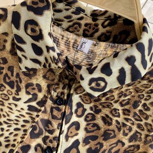 Костюм-двойка: асимметричная рубашка без рукавов + шорты, с леопардовым принтом, коричневый