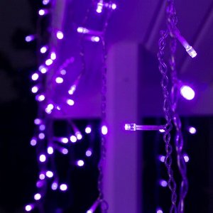 Гирлянда «Бахрома» 4 ? 0.6 м, IP44, прозрачная нить, 180 LED, свечение фиолетовое, 8 режимов, 220 В