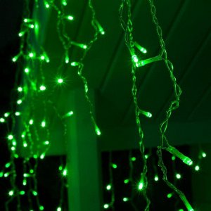 Гирлянда «Бахрома» 3 ? 0.6 м, IP44, УМС, прозрачная нить, 160 LED, свечение зелёное, 220 В