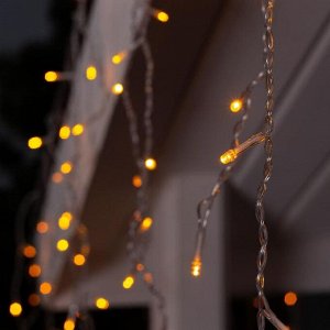 Гирлянда «Бахрома» 4 ? 0.6 м, IP44, прозрачная нить, 180 LED, свечение жёлтое, 8 режимов, 220 В