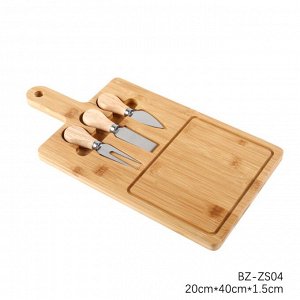 Набор для подачи сыра: бамбуковая доска, лопатка, нож, вилка