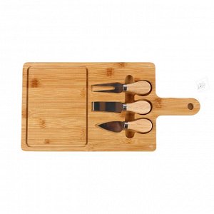 Набор для подачи сыра: бамбуковая доска, лопатка, нож, вилка