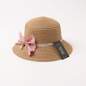 Шляпа для девочки MINAKU с бантом, цвет коричневый, р-р 52