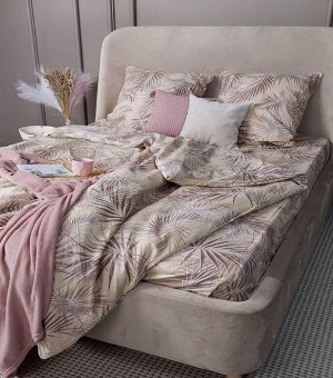 Простыня на резинке 180*200 см, поплин, борт 25 см (Тропикана, бежевый)