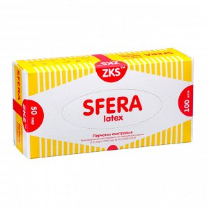 Перчатки ZKS латексные Sfera неопудр бел (с внутр полимерн покр) глад 5,4 гр, р-р S 50 пар/уп